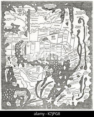 Reproduktion eines antiique Angelsächsischen Karte des 10. Jahrhunderts. Von unbekannter Autor, Publ. Auf dem Penny Magazine, London, 1837 Stockfoto