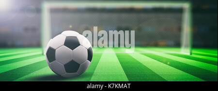 Fußball (Fußball) Kugel auf eine illumunated Feld Gras Hintergrund. 3D-Darstellung Stockfoto
