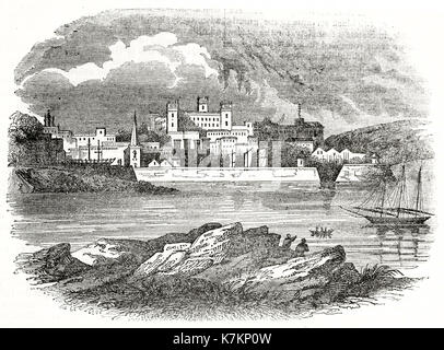 Alte Ansicht von St. Peter Port, Guernsey, Channel Islands. Von unbekannter Autor, Publ. Auf dem Penny Magazine, London, 1837 Stockfoto