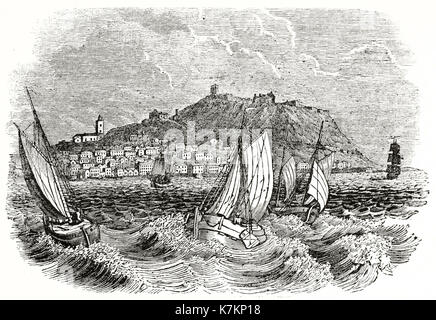 Alte Ansicht von Scarborough, England. Von unbekannter Autor, Publ. Auf dem Penny Magazine, London, 1837 Stockfoto
