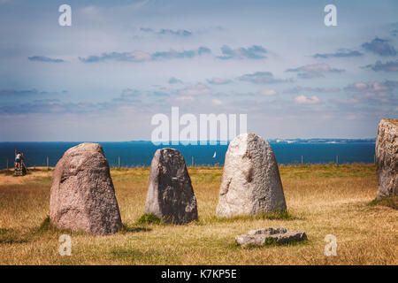 Ales megalithischen stoanding Steine in Kaseberga, Schweden (Ales stenar). Stockfoto