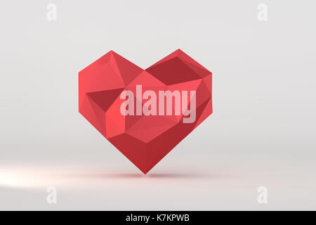 3D-Rendering von Low Poly rotes Herz Form Stockfoto
