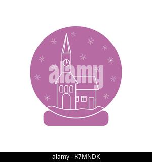 Vector Abbildung: Rathaus mit Uhr und das Haus innen Glaskugel mit Schnee. Design Element für Postkarte, Einladung, Banner oder Flyer i Stock Vektor