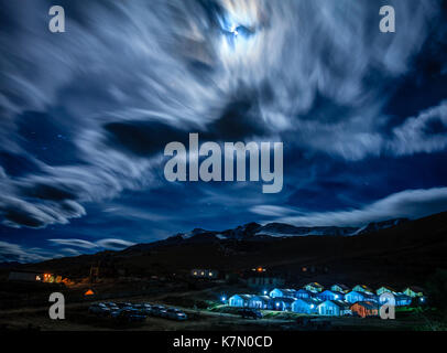 Nacht Blick auf ein Camp in der Nähe des Sees von Tso Moriri im Himalaja, Kaschmir, Indien Stockfoto