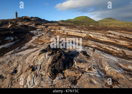 Vulkanische Landschaft am Vulkan Capelinhos, Ponta Dos Capelinhos, Abendlicht, Capelo, Insel Faial, Azoren, Portugal Stockfoto