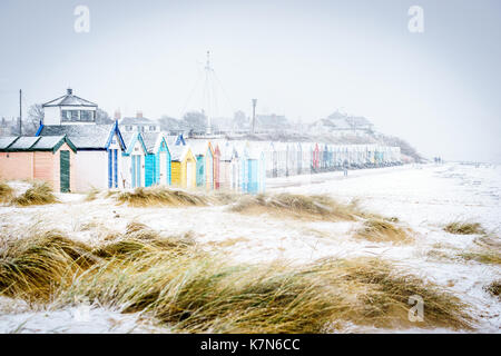Die Küstenstadt Southwold Suffolk, Großbritannien in einem Winter schnee Dusche Stockfoto