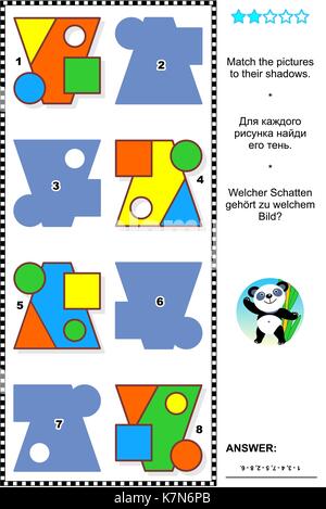 Pädagogische Mathematik visuelle Puzzle, Grundformen themed Lernen: Ordnen Sie die Bilder auf ihre Schatten. Antwort enthalten. Stock Vektor