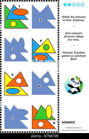 Pädagogische Mathematik visuelle Puzzle, Grundformen themed Lernen: Ordnen Sie die Bilder auf ihre Schatten. Antwort enthalten. Stock Vektor