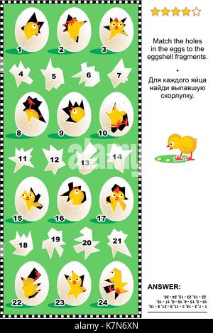 Visuelle logik puzzle oder Bild Rätsel: die Löcher in den Eiern, die Übereinstimmung mit der Eierschale Fragmente. Antwort enthalten.