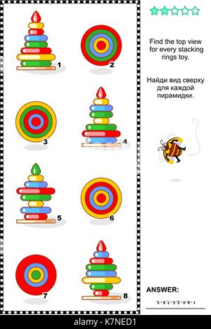 Visual math Puzzle: Die draufsicht Für jeden Ring Stapler finden. Antwort enthalten. Stock Vektor