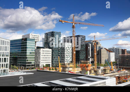 Die 'Barcode Gebäude" in der bjørvika Bezirk von Oslo, Norwegen, vom Dach der Oper Oslo gesehen Stockfoto