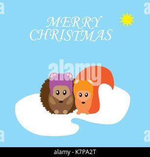 Vector Abbildung: Weihnachtskarte mit niedlichen tieren. Stock Vektor