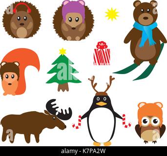 Vector Illustration der Satz von cute cartoon Weihnachten Zeichen für Aufkleber, Schilder, Karten, Poster. Stock Vektor