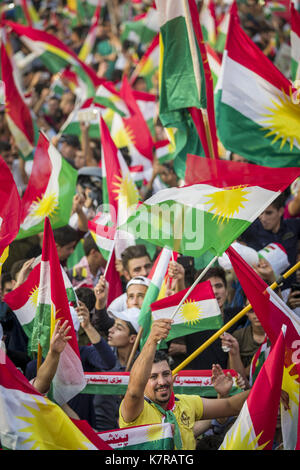 Erbil Kurdistan Regionale Behörden sind, Irak. 16 Sep, 2017. Kurdistan referendum Kundgebung an der Shanadar Park, Erbil Credit: berci Feher/ZUMA Draht/Alamy leben Nachrichten Stockfoto