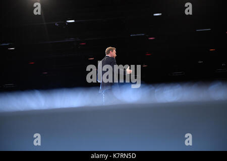 Berlin, Deutschland. 17 Sep, 2017. Die Freie Demokratische Partei (FDP) Vorsitzender Christian Lindner spricht während der Bundesparteitag der FDP in Berlin, Deutschland, 17. September 2017. Foto: Ralf Hirschberger/dpa-Zentralbild/dpa/Alamy leben Nachrichten Stockfoto