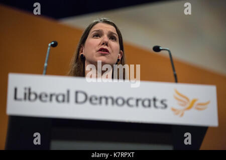 Bournemouth, UK. 17. September 2017. Jo Swinson MP, der stellvertretende Chef der Liberaldemokraten, macht eine Grundsatzrede vor der Liberalen und Demokratischen Partei Europas Herbst Konferenz. Stockfoto