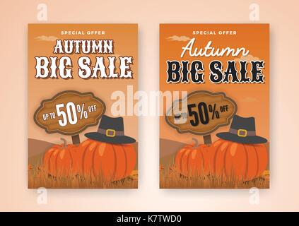 Herbst Sale banner Hintergrund Design für Verkauf Förderung, Web Banner oder Poster. Vector Illustration Stock Vektor