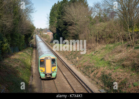 Zug in der Landschaft, West Sussex, England Stockfoto