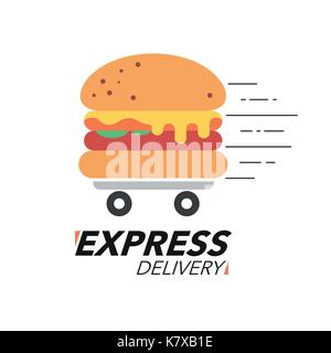 Express Delivery Konzept. Burger oder Fast Food Service, Bestellung, schnelle und kostenlose Lieferung. Vector Illustration. Stock Vektor