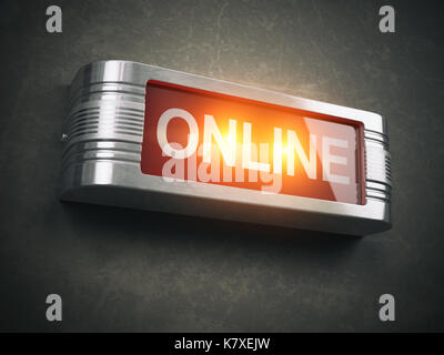 Online rot glühenden Warnung Schild. Datensatz, den Rundfunk oder das soziale Netzwerk Konzept. 3D-Darstellung Stockfoto