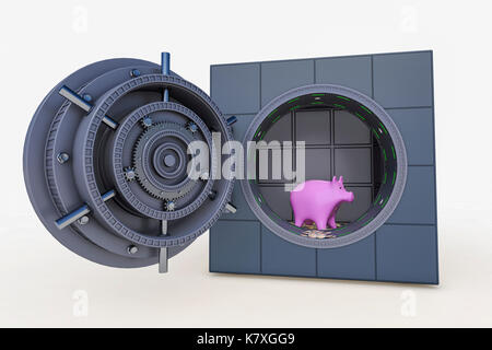 Ein sparschwein in einem sicheren Stockfoto