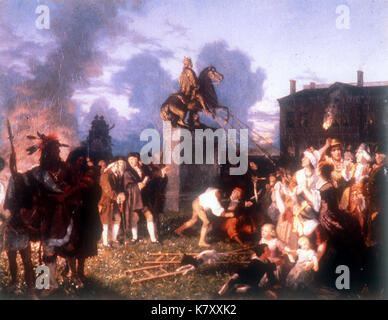 Johannes Adam Simon Oertel herunterziehen der Statue von König George III, N.Y.C ca. 1859 Stockfoto