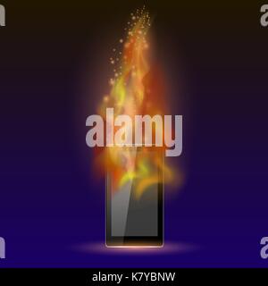 Burninng Tablet Computer mit Feuer Flamme Stock Vektor