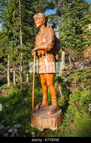 Hölzerne Skulptur von Glenn Greensides, "Hommage an den Wald', Grouse Mountain, Vancouver, British Columbia, Kanada Stockfoto