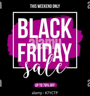 Abstract Schwarzer Freitag verkauf Design mit Text in Weiß und Lila auf schwarzem Hintergrund. Plakat, Broschüre oder Grußkarte square Vorlage mit Probe tex Stock Vektor