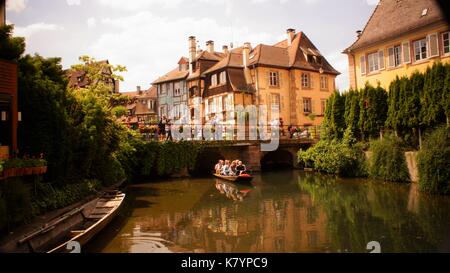 Colmar, Elsass, Frankreich, Elsass-Lothringen, Malerisch, Klein-Venedig, Kanäle, Unterlinden Museum, Weinstraße, Geschichte, Fluss, Tourismus, Gastronomie. Stockfoto