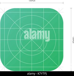 Vektor app Flachbild Symbol Vorlage mit Abmessungen und Entwicklung der Gitterlinien Stock Vektor