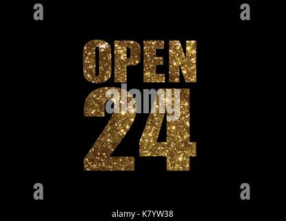 Die goldenen Glitter isolierte Wort shop 24 Stunden geöffnet Stock Vektor