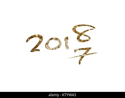Die goldenen Glitter isoliert Hand schreiben Schrift Wort Jahr von 2017 bis 2018 Stock Vektor