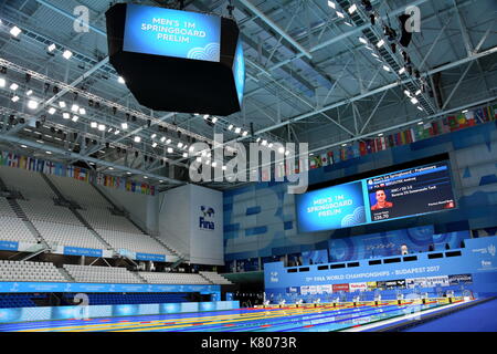 Budapest, Ungarn - 14.Juli 2017. Im Duna-Arena, der Heimat von Schwimmen und Tauchen Wettbewerbe während der FINA Swimming-Weltmeisterschaften. Stockfoto