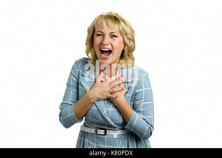 Portrait von Lachen reife Frau. Stockfoto