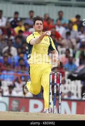 Chennai, Indien, 17. Sep 2017. Die australische Bowler MP Stoinis in Bowling Aktion während der 1 ODI gegen Indien in Chennai am 17. Sep 2017. Seshadri SUKUMAR Stockfoto