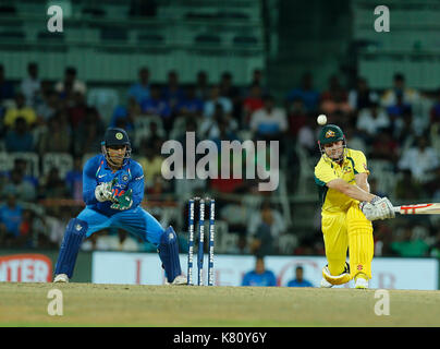 Chennai, Indien, 17. Sep 2017. MS Wade der Wicket Keeper der australischen Mannschaft einen Schuß während der 1 ODI gegen Australien in Chennai spielt am 17. Sep 2017. Seshadri SUKUMAR Stockfoto