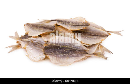 Getrocknete salzig yellowstripe scad Fisch auf weißem Hintergrund Stockfoto