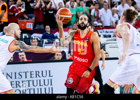 September 7, 2017: Ricky Rubio #9 (ESP) während der FIBA Basketball-europameisterschaft 2017 - Gruppe C, Spiel zwischen Ungarn und Spanien bei Polyvalenten Halle, Cluj-Napoca, Rumänien ROU. Foto: Cronos Stockfoto