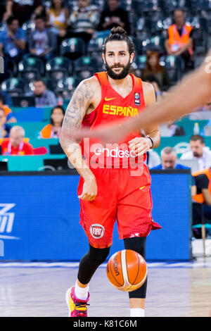 September 7, 2017: Ricky Rubio #9 (ESP) während der FIBA Basketball-europameisterschaft 2017 - Gruppe C, Spiel zwischen Ungarn und Spanien bei Polyvalenten Halle, Cluj-Napoca, Rumänien ROU. Foto: Cronos Stockfoto