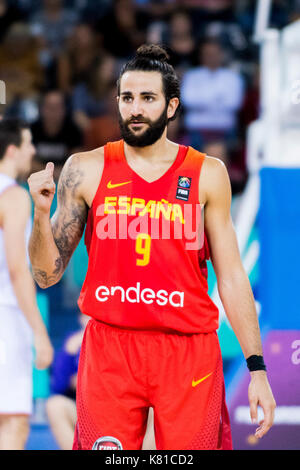 September 7, 2017: Ricky Rubio #9 (ESP) während der FIBA Basketball-europameisterschaft 2017 - Gruppe C, Spiel zwischen Ungarn und Spanien bei Polyvalenten Halle, Cluj-Napoca, Rumänien ROU. Foto: Cronos Stockfoto