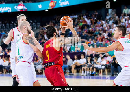 September 7, 2017: Ricky Rubio #9 (ESP) während der FIBA Basketball-europameisterschaft 2017 - Gruppe C, Spiel zwischen Ungarn und Spanien bei Polyvalenten Halle, Cluj-Napoca, Rumänien ROU. Foto: Cronos Stockfoto