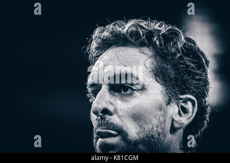 September 7, 2017: Pau Gasol #4 (ESP) während der FIBA Basketball-europameisterschaft 2017 - Gruppe C, Spiel zwischen Ungarn und Spanien bei Polyvalenten Halle, Cluj-Napoca, Rumänien ROU. Foto: Cronos Stockfoto