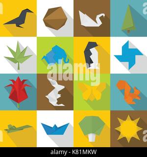 Origami Symbole, flacher Stil Stock Vektor