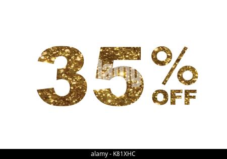 Der Vektor Luxus golden Glitter 35 Prozent Rabatt Wort Text auf schwarzem Hintergrund Stock Vektor