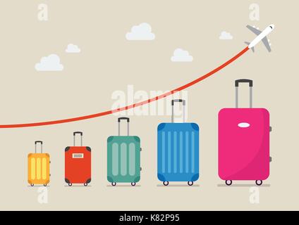 Grafik Anstieg der Zahl der Touristen reisen. Vector Illustration Stock Vektor