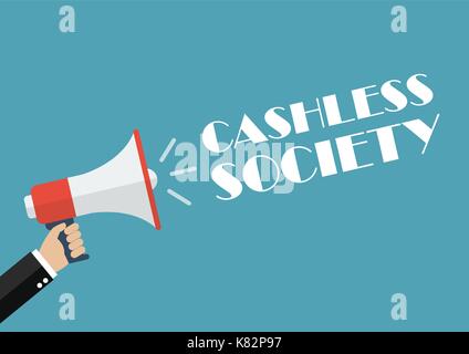 Hand Megaphon mit Wort bargeldlosen Gesellschaft. Vector Illustration Stock Vektor