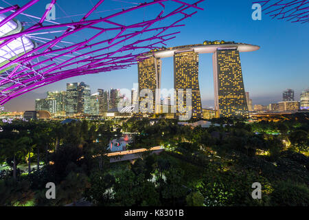 Supertrees an Gärten durch die Bucht, bei Nacht beleuchtet, Singapur, Südostasien Stockfoto