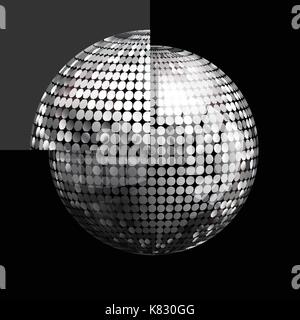 3D-Abbildung: Silber Disco Kugel über schwarzen Hintergrund mit einem einzigen Panel Puzzle Stock Vektor