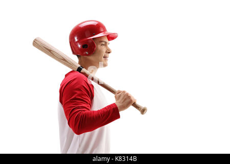 Baseball Spieler mit einem Hieb auf weißem Hintergrund Stockfoto